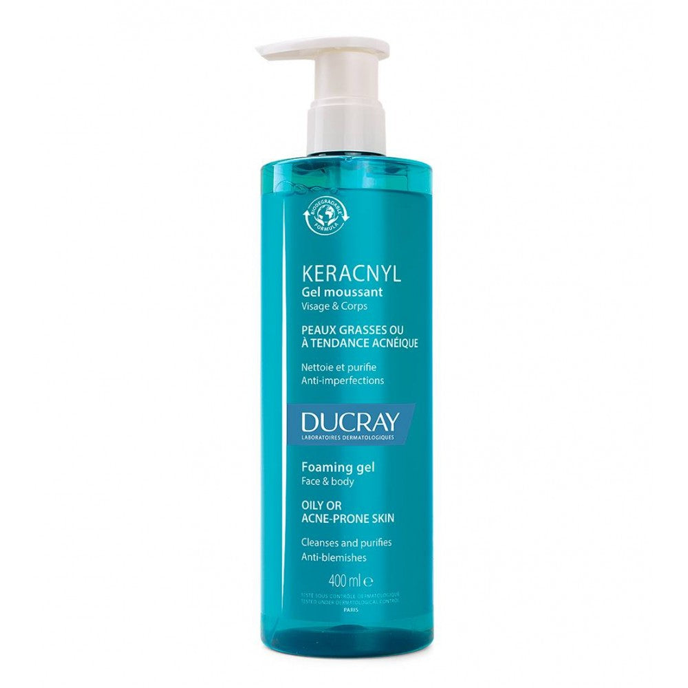 Ducray Gel Espuma Keracnyl, limpa e purifica a pele oleosa de tendência acneica 400 ml