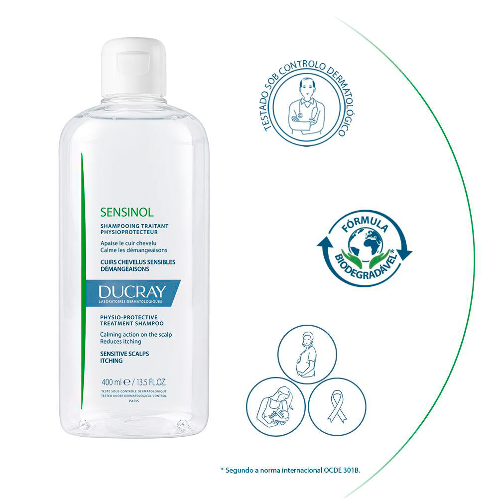 Ducray Champô de Cuidado Fisioprotetor Sensinol, couro cabeludo fragilizado sujeito a agressões 400 ml