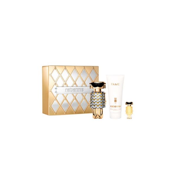 Paco Rabanne Fame Woman Eau de Parfum 50ml + Fame Woman Eau de Parfum 10ml + Loção Corporal 100ml Coffret (Original)