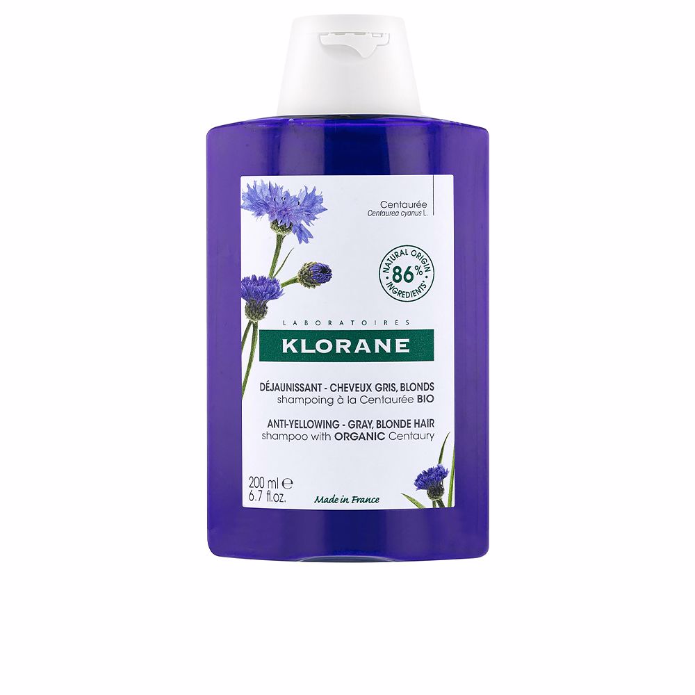 Klorane Centáurea BIO Champô Antiamarelecimento para cabelo branco, grisalho e loiro platinado 200ml