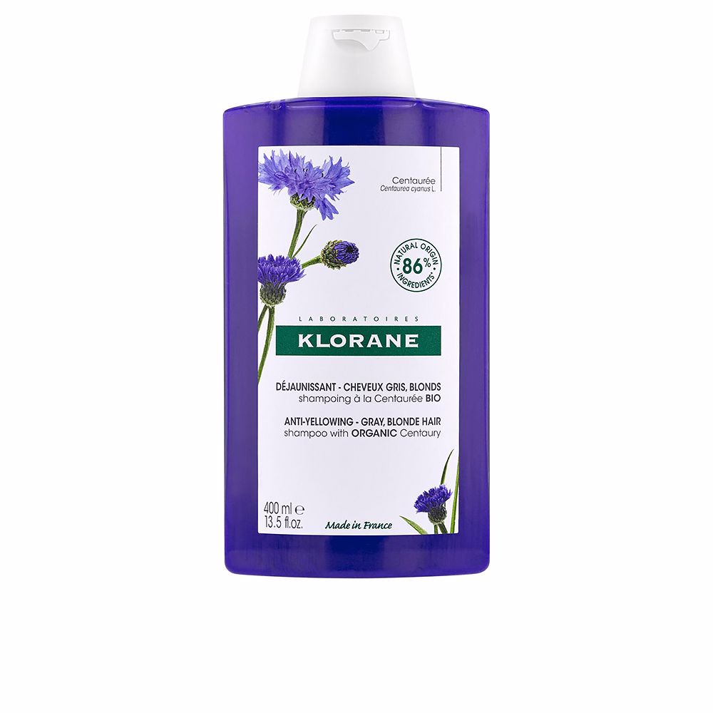 Klorane Centáurea BIO Champô Antiamarelecimento para cabelo branco, grisalho e loiro platinado 400ml